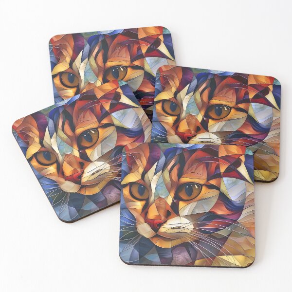 Item preview, Colorful Cubism art fractal cat print designed and sold by dcrc.