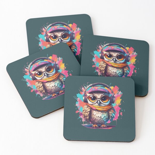 Item preview, Cute owl with headphones colorful design designed and sold by KarakitAI.