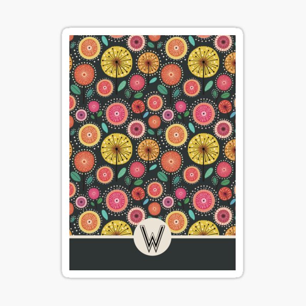 Initial W Colorful Floral Pattern    Sticker