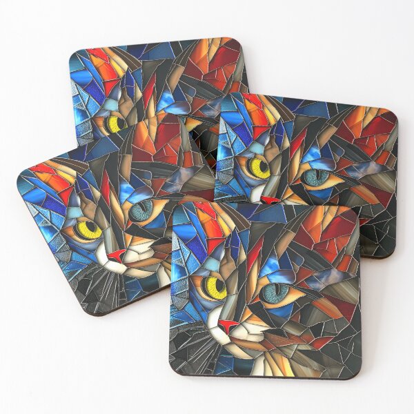 Item preview, colorful cubism art fractal cat print, designed and sold by dcrc.