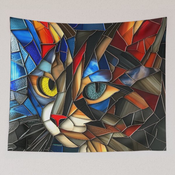 Item preview, colorful cubism art fractal cat print, designed and sold by dcrc.