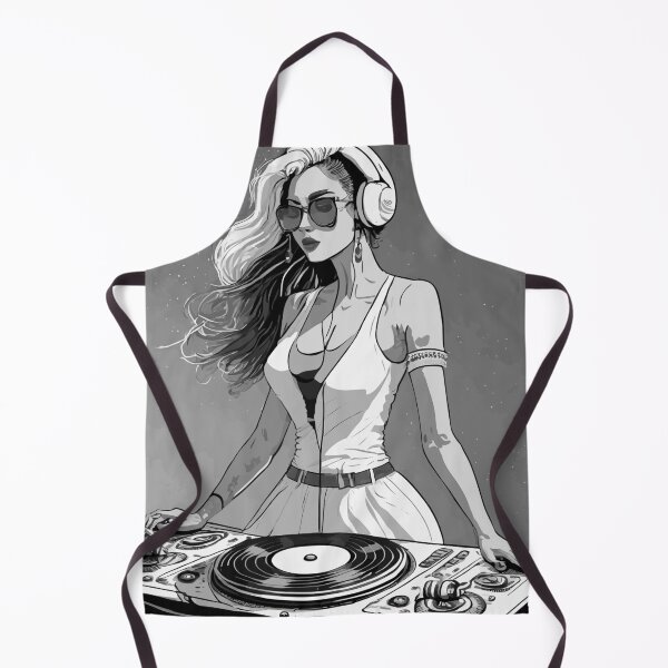 Item preview, Black and white cartoon girl DJ designed and sold by Boogeyman Bill.
