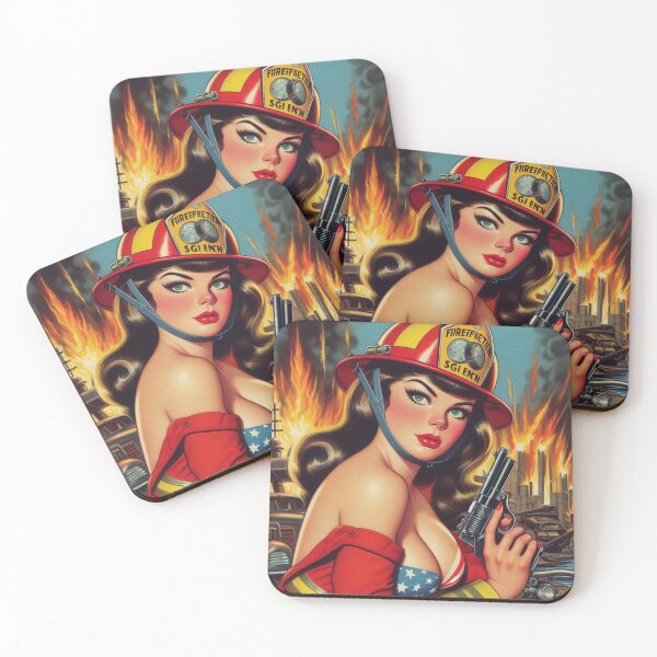 Item preview, Vintage Firefighter Pin Up designed and sold by PulpVintage.