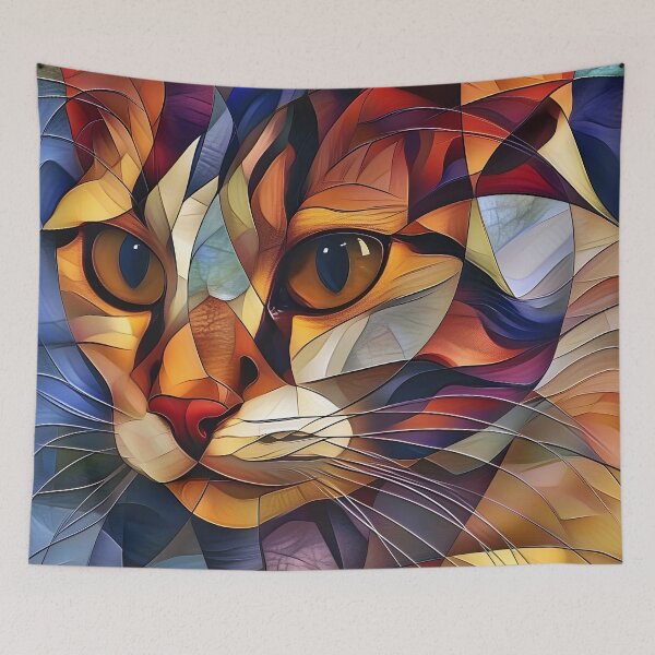 Item preview, Colorful Cubism art fractal cat print designed and sold by dcrc.