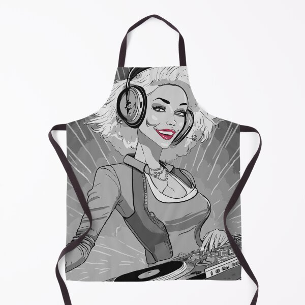 Item preview, Black and white cartoon girl DJ with red lips designed and sold by Boogeyman Bill.