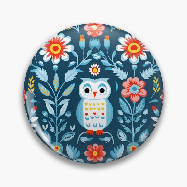 Artikelvorschau, Eule und Blumen auf blauem Hintergrund entworfen und verkauft von ImPlyDesign.