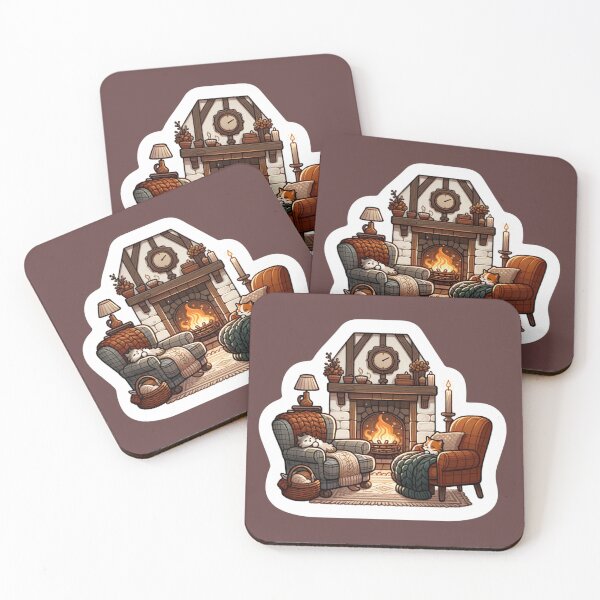 Item preview, Cozy Cottage With Fireplace Sleeping Cats Cottagecore  designed and sold by deannabalestra.