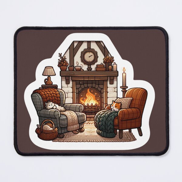 Item preview, Cozy Cottage With Fireplace Sleeping Cats Cottagecore  designed and sold by deannabalestra.