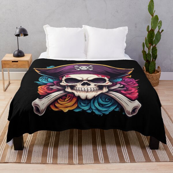 Item preview, Colorful Pirate Skull, Bones and Flowers Design designed and sold by Burn-Ego.