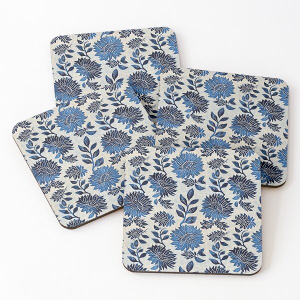 Item preview, Blue Blockprint Florals designed and sold by nicbeeseart.