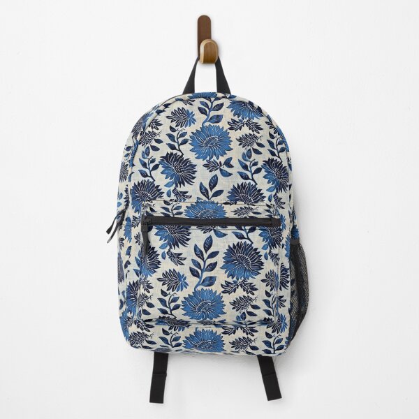 Item preview, Blue Blockprint Florals designed and sold by nicbeeseart.