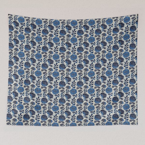 Item preview, Blue Blockprint Florals designed and sold by nicbeeseart.