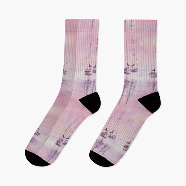 Item preview, Pink sunset with three yachts on the sea water designed and sold by Katenaz.