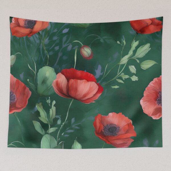 Item preview, red poppies on a green meadow designed and sold by elegantpaterns.