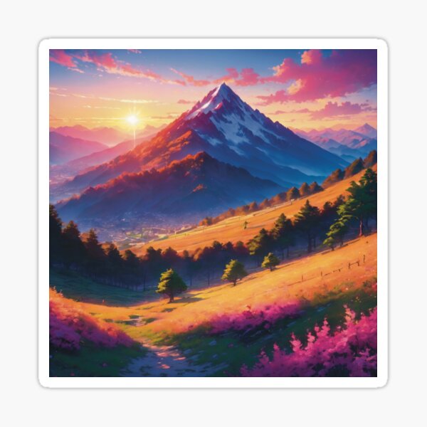 Colorful Spring Mountain Forest View Sticker