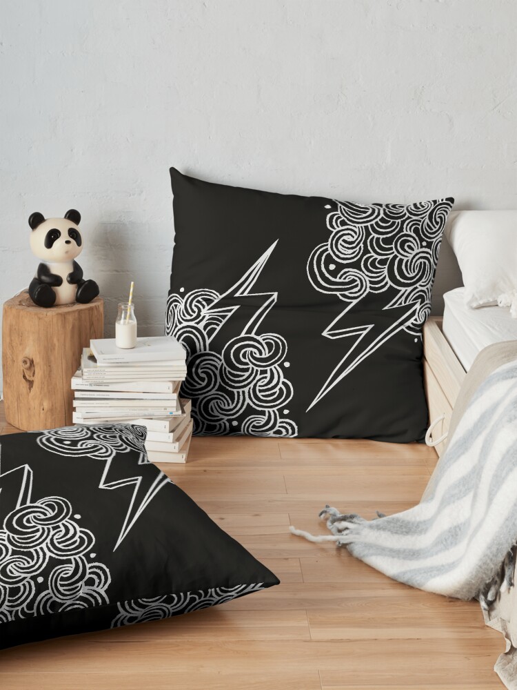 Alternate view of Ride The Lightning - White on Black Floor Pillow