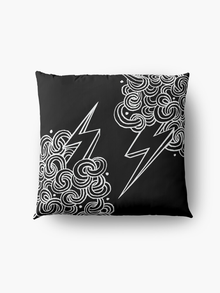 Alternate view of Ride The Lightning - White on Black Floor Pillow