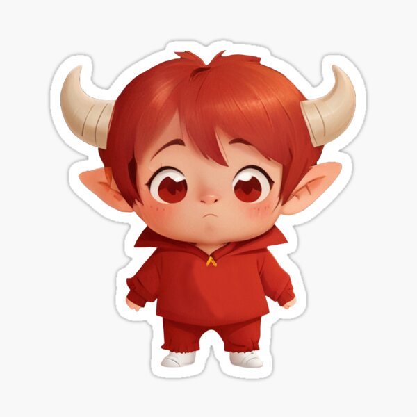 Red Devil. Red Head Merry Demon with Horns. Satan' Sticker