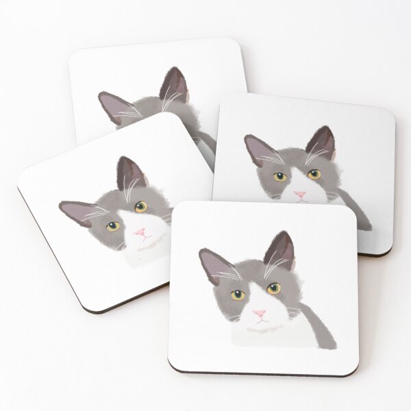 Item preview, Gray and white cat watercolor drawing designed and sold by LRM_ artz.