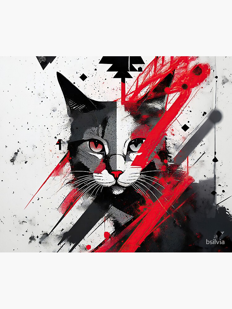 Thumbnail 5 of 5, Mouse Pad, Anarchic Feline Gaze - Abstract Cat and Anarchy Fusion Art designed and sold by bsilvia.