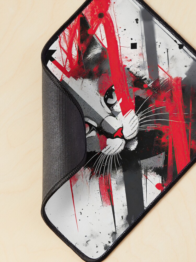 Thumbnail 2 of 5, Mouse Pad, Anarchic Feline Gaze - Abstract Cat and Anarchy Fusion Art designed and sold by bsilvia.
