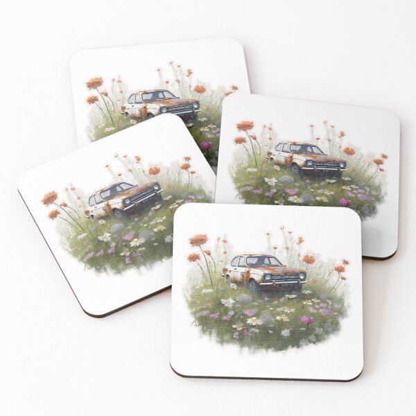 Item preview, A rusty old Car in a field of flowers designed and sold by jnsmerchstore.