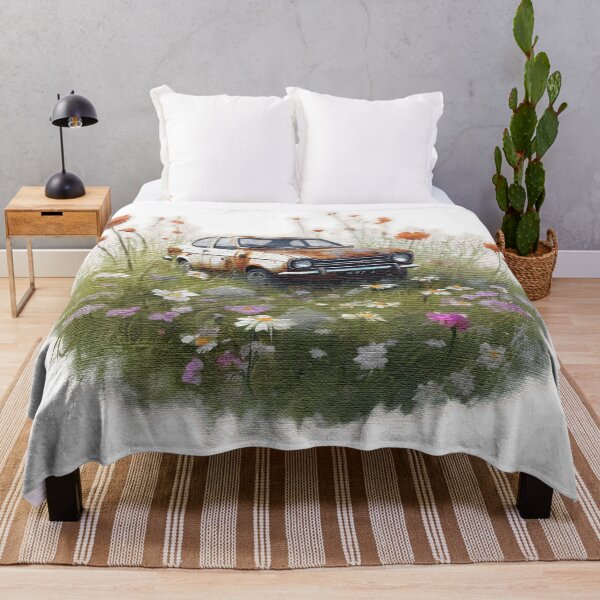 Item preview, A rusty old Car in a field of flowers designed and sold by jnsmerchstore.