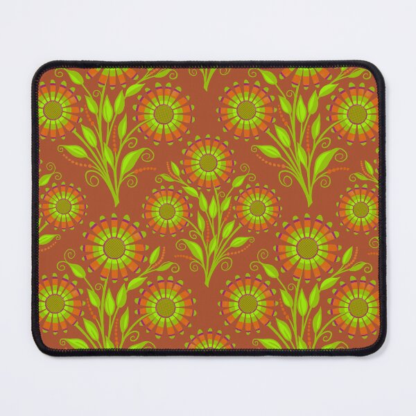 Item preview, Orange and lime green flowers on burnt orange background designed and sold by MarySchwindt.