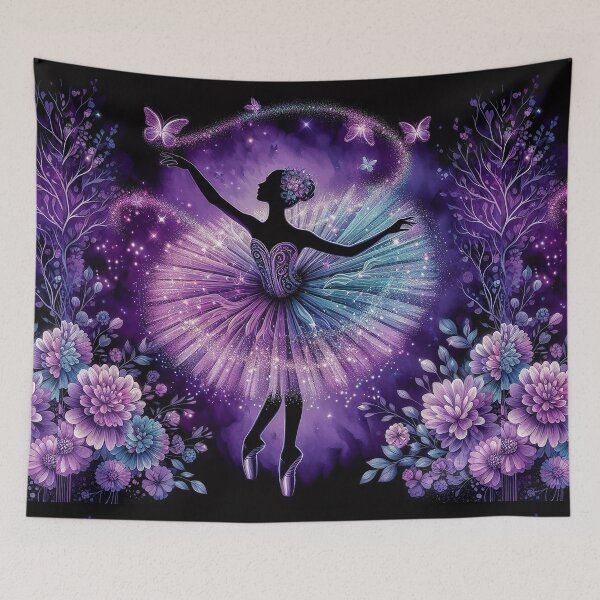 Item preview, Ballerina's Sparkling Purple Waves Amidst Glimmering Butterflies and Blooms designed and sold by Witsprings.