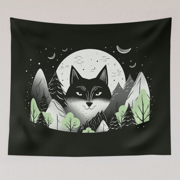 Item preview, Wolf in the mountain landscape under the full moon designed and sold by randrdesign.