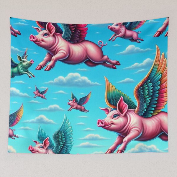 Item preview, Whimsical Flying Pigs Sky Artwork designed and sold by mymagicstoreus.