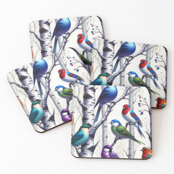 Item preview, Colorful Birds In Birch Trees Art designed and sold by mymagicstoreus.