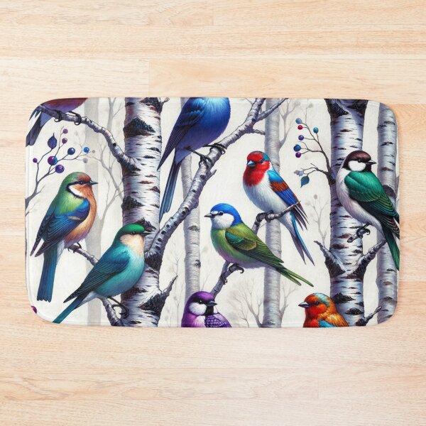 Item preview, Colorful Birds In Birch Trees Art designed and sold by mymagicstoreus.