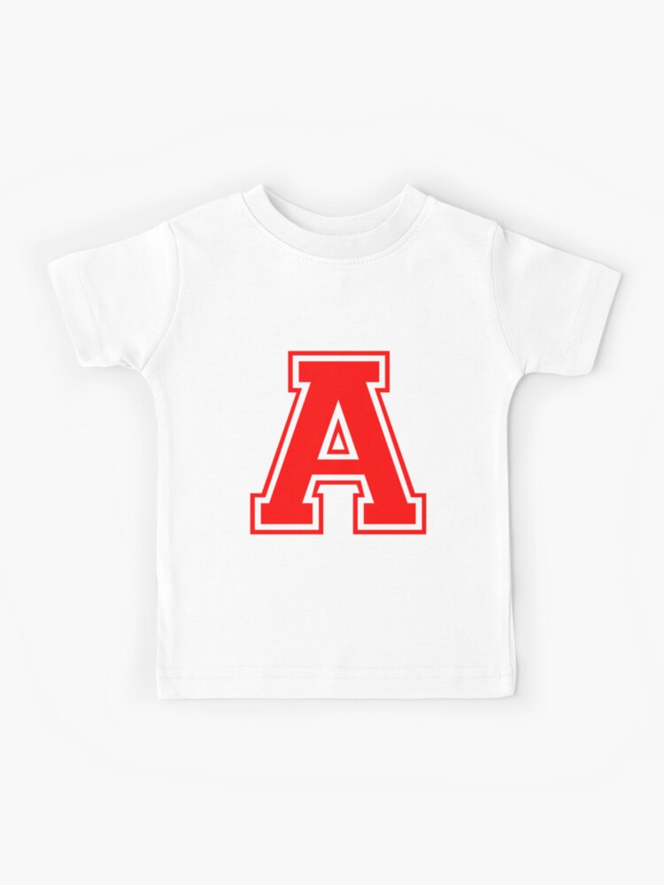 red shirt with white letters