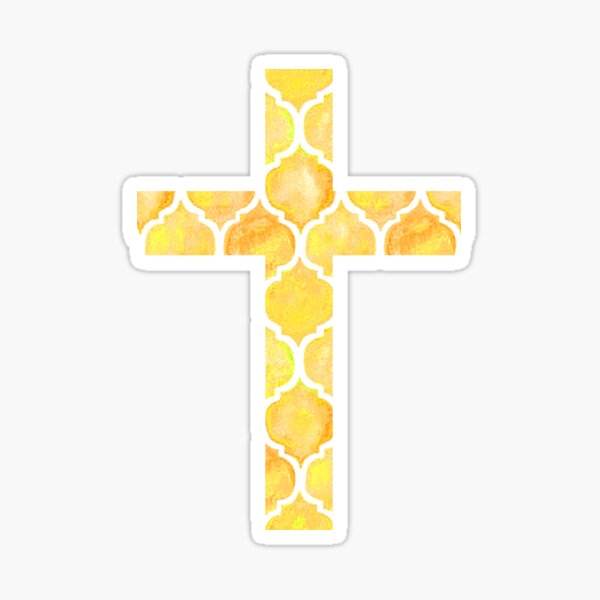 Yellow Easter Cross Design Sticker