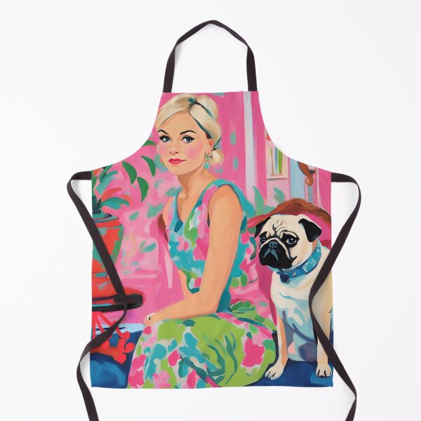 Item preview, Girl and fawn pug in preppy interior designed and sold by SophieClimaArt.