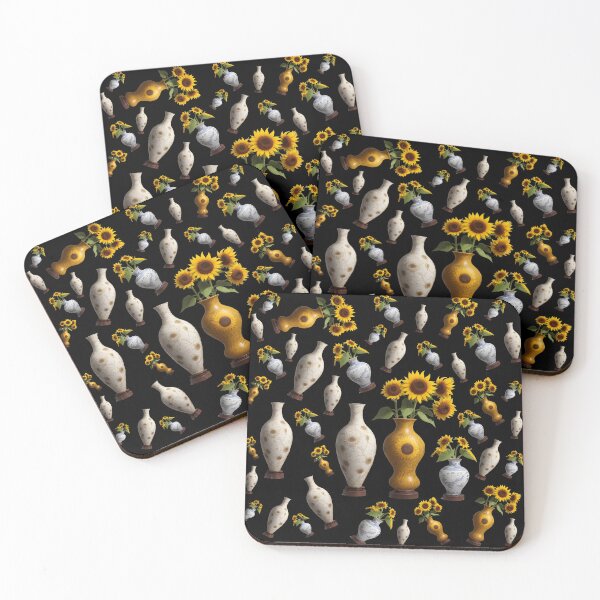 Item preview, Pattern of vases and sunflowers black background summer and spring collection style designed and sold by Carlos Gudino.