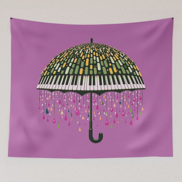 Item preview, Artistic Umbrella Design with Piano Keys and Raindrops  designed and sold by KaleidoNest.