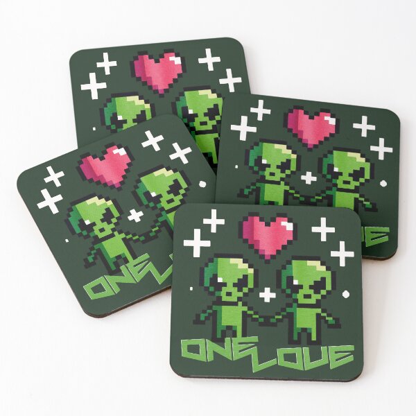 Item preview, One Love- Little Green Pixelated Alien Love designed and sold by Sir Meow Meow.