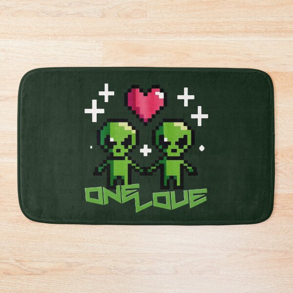Item preview, One Love- Little Green Pixelated Alien Love designed and sold by Sir Meow Meow.