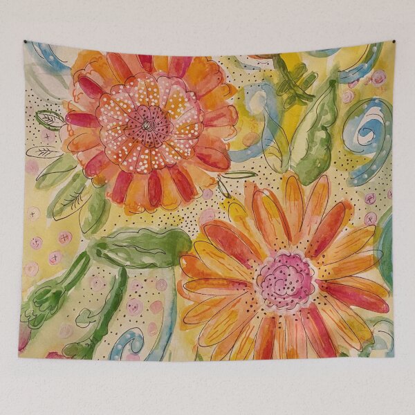 Item preview, Bright Orange Flowers with Blue Swirls designed and sold by Shana  Schutte.