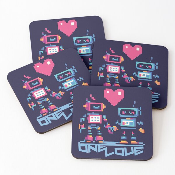 Item preview, One Love - Pixelated Robots in Love designed and sold by Sir Meow Meow.