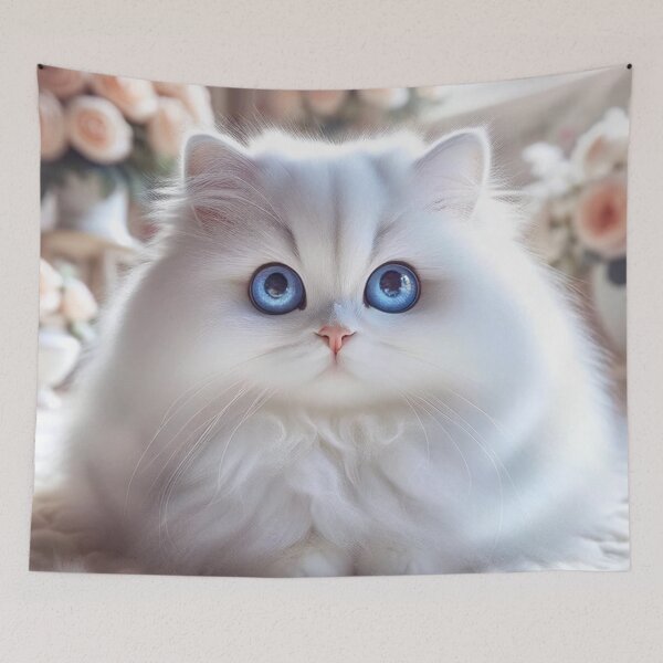 Item preview, Fluffy White Cat with Blue Eyes designed and sold by mymagicstoreus.