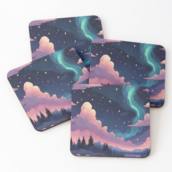 Item preview, pastel sky aurora green light in the night with pink cloud  designed and sold by TK Art1989.