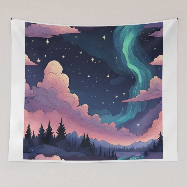 Item preview, pastel sky aurora green light in the night with pink cloud  designed and sold by TK Art1989.