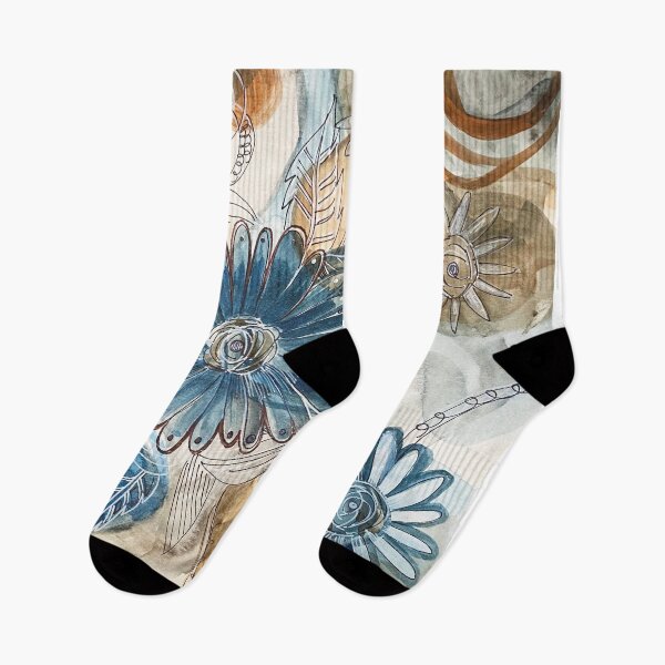 Item preview, Brown and Blue Modern Flowers in Ink and Watercolor designed and sold by Shana  Schutte.
