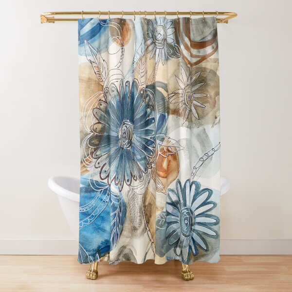 Item preview, Brown and Blue Modern Flowers in Ink and Watercolor designed and sold by Shana  Schutte.