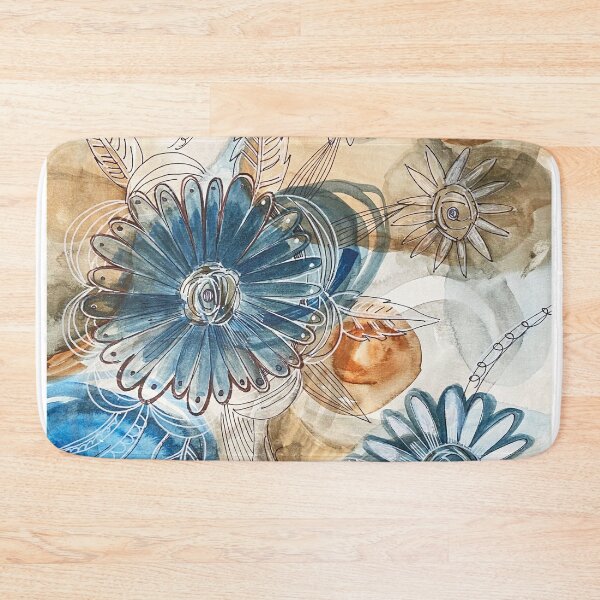 Item preview, Brown and Blue Modern Flowers in Ink and Watercolor designed and sold by Shana  Schutte.
