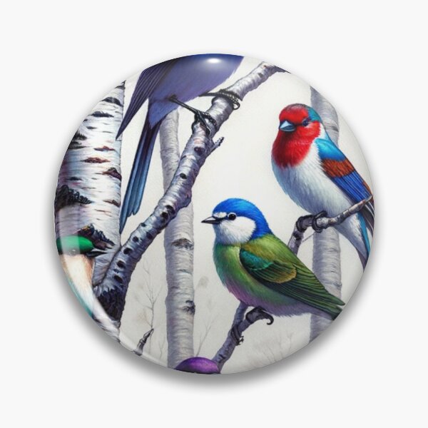 Item preview, Colorful Birds In Birch Trees Art designed and sold by mymagicstoreus.