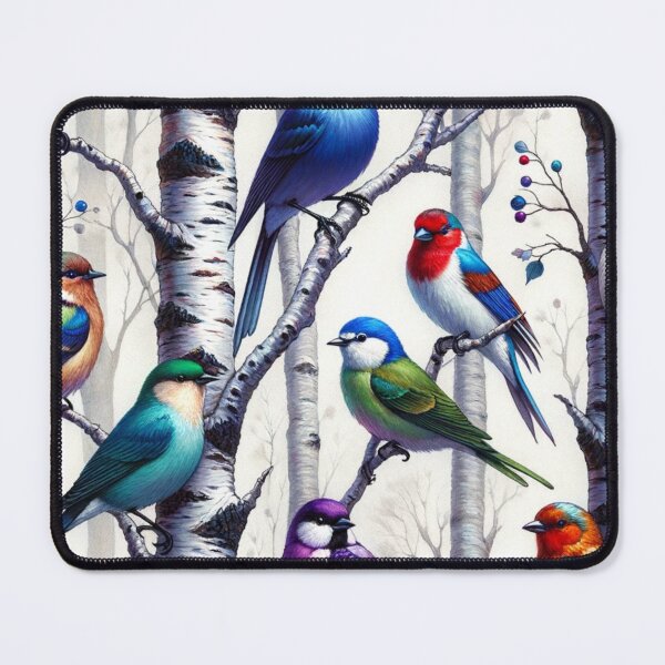 Item preview, Colorful Birds In Birch Trees Art designed and sold by mymagicstoreus.